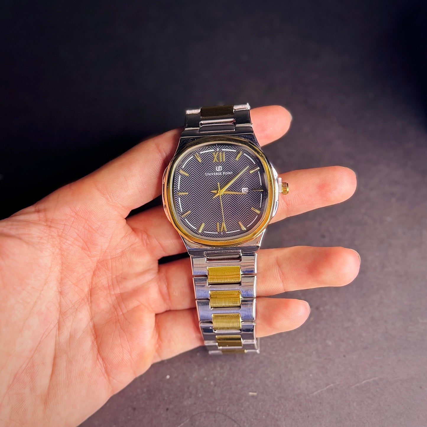 UNIVERSE POINT CHRONOGRAPH SILVER AND GOLD WATCH
