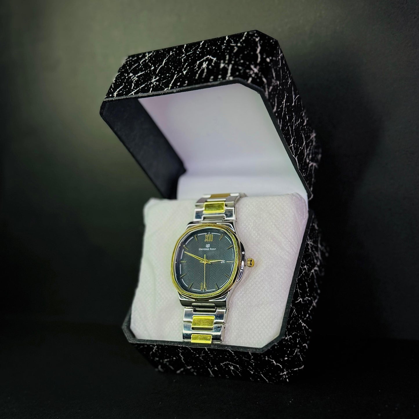 UNIVERSE POINT CHRONOGRAPH SILVER AND GOLD WATCH